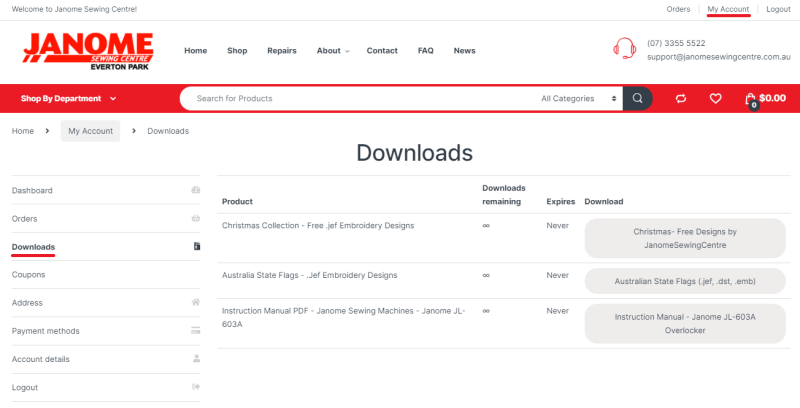 Downloads Section - Account Section