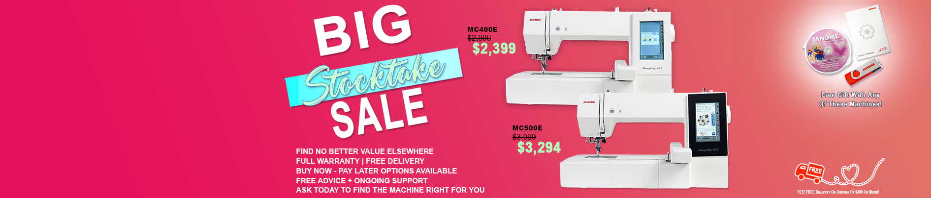 Janome Stocktake Sale - All Embroidery Machines Reduced