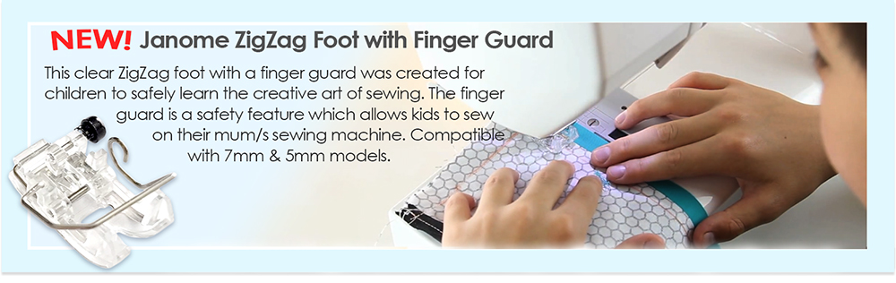 Janome ZZ Foot With Finger Guard being sewn with by a young child