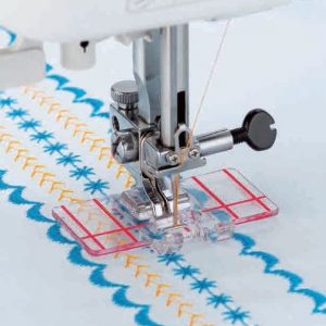 Janome border guide foot in use