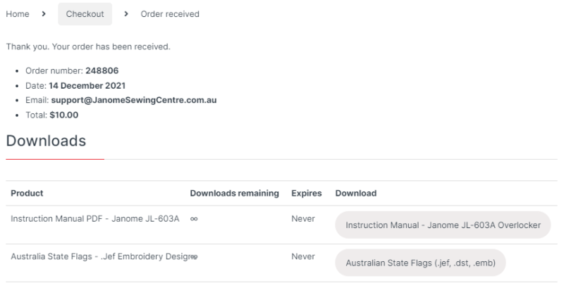 Order Received - Downloading Your Digital Content