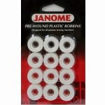 Janome Pre-wound Bobbins - 12 White Embroidery Bobbins