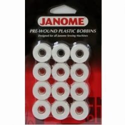 Janome Pre-wound Bobbins - 12 White Embroidery Bobbins