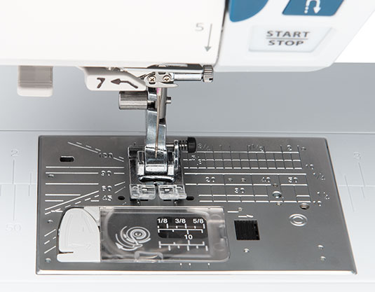 Closeup of the Janome Skyline S6 Needle Plate