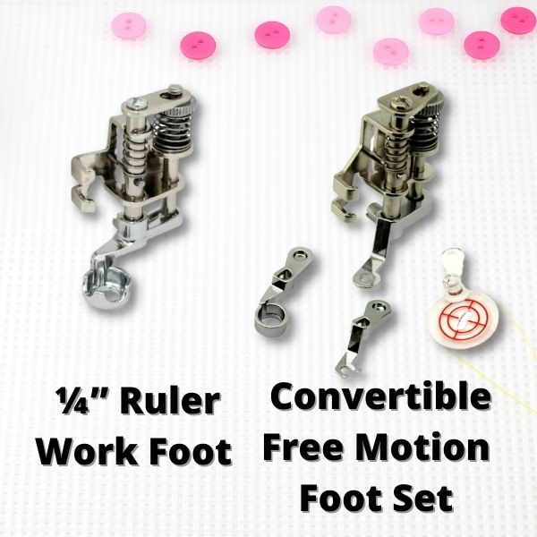 ¼” Ruler Work Foot vs the convertible free motion foot set